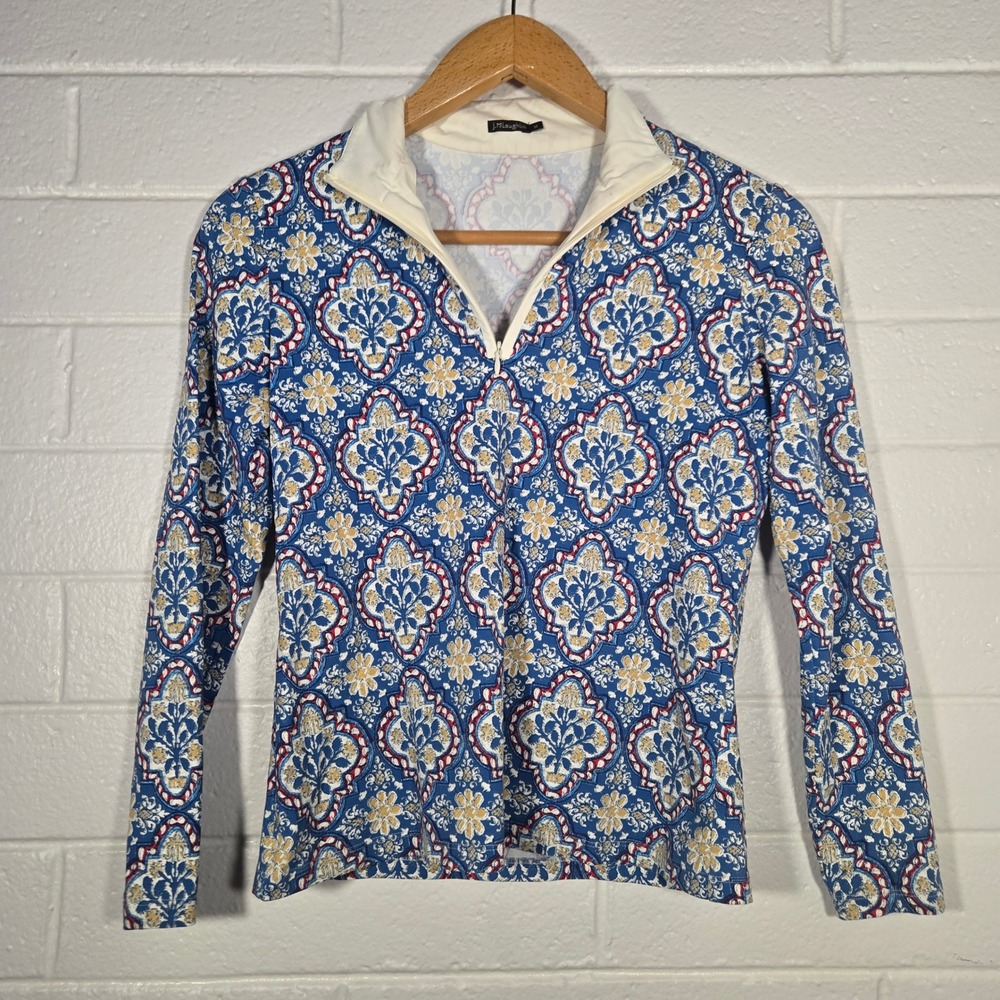 J. Mclaughlin Catalina Cloth Stretch Medium 1/4 Zip Printed Top‎ Sporty Pullover